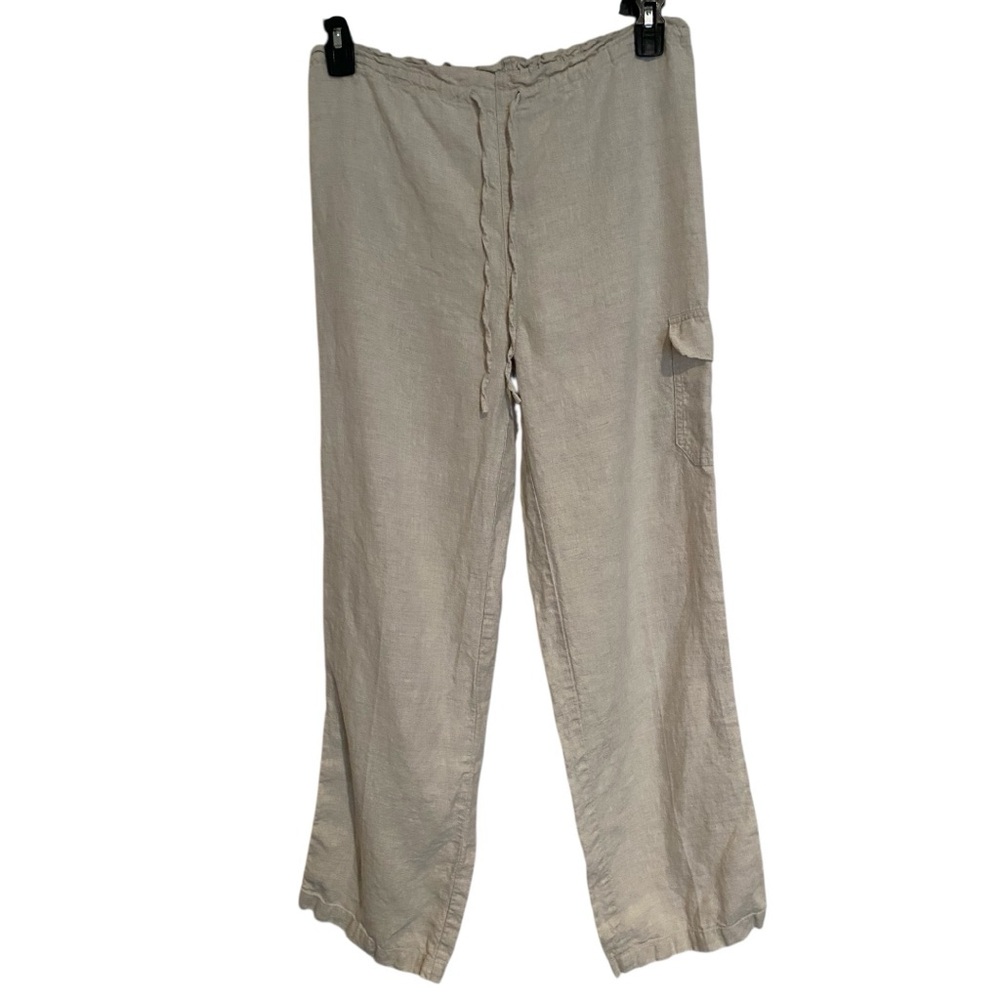 ST. JOHN’S BAY Beige Linen Pants Size M – Casual Summer Drawstring Relaxed Fit